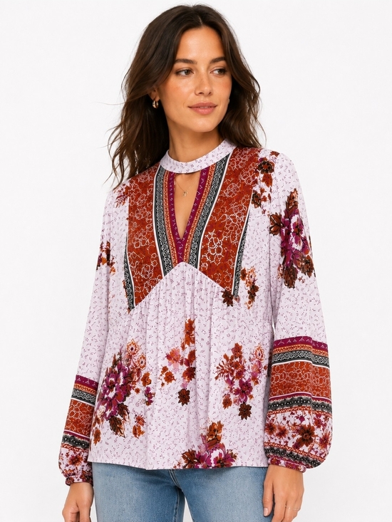 Maurices Tops - Maurices Floral Boho Peasant Blouse Medium Light Lavender Top EUC